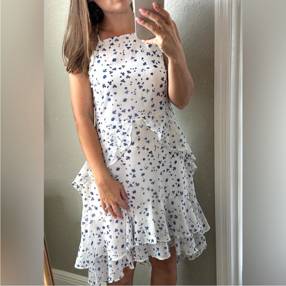 Banana Republic Floral Midi Dress in White and Blue